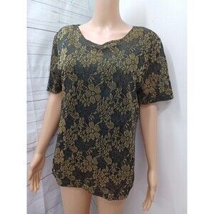 Vintage Jordan Shirt Top Black Gold Floral Metallic Short Sleeve Sz L